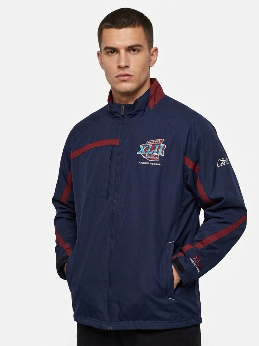 Reebok Super Bowl XLII 42 Arizona 2008 Windbreaker Jacket Mens Large Navy Blue